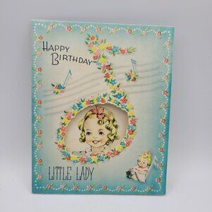 Vintage‎ Happy Birthday Card For Little Lady Floral Note